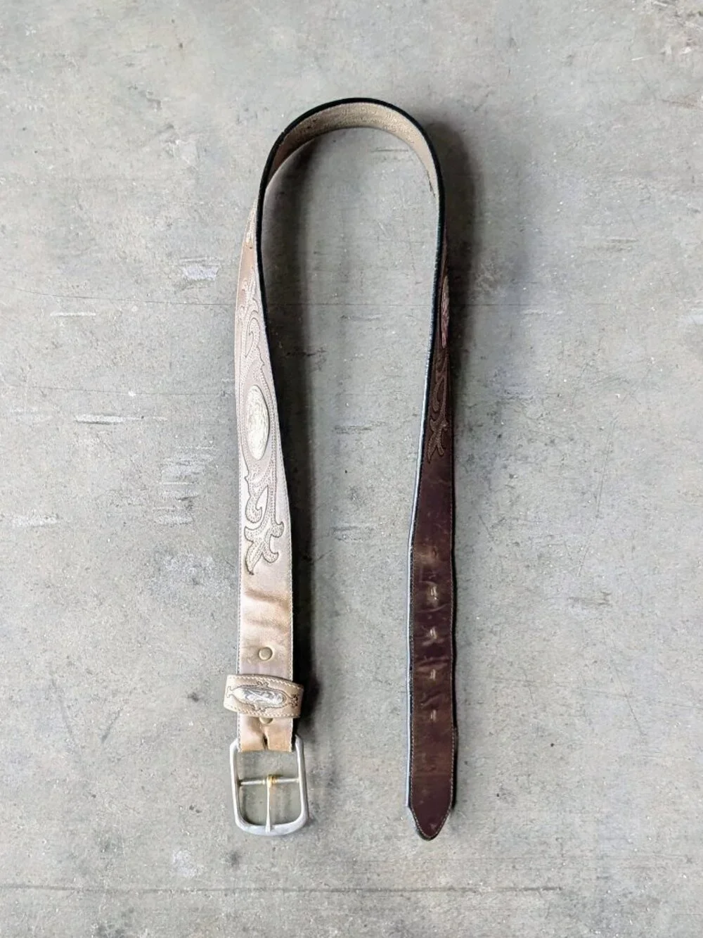 Larry Mahan Western Rodeo Cowboy Ranch Wear Brown Leather Belt size 32